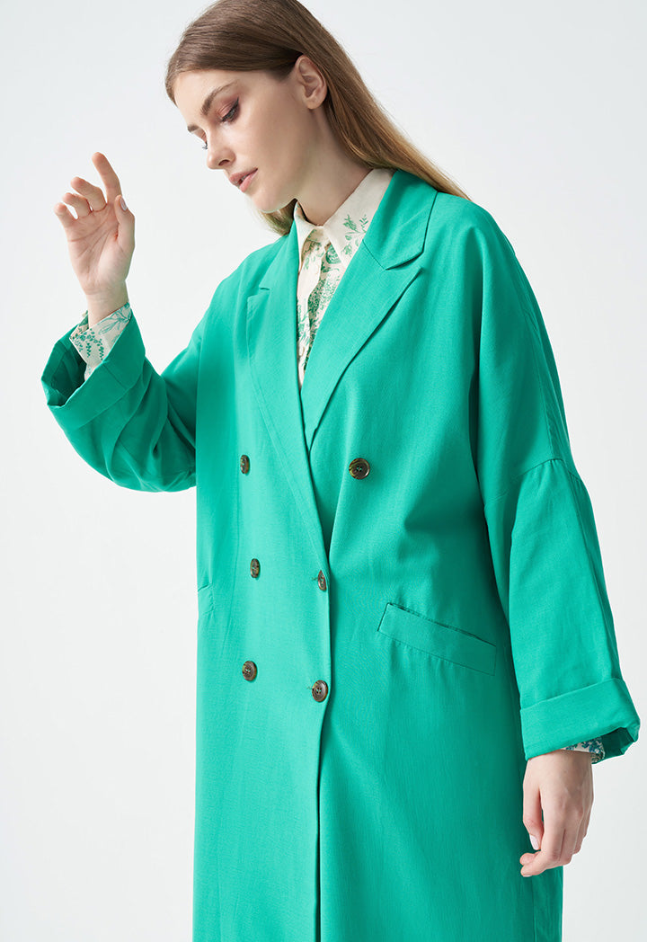 Choice Solid Double Breasted Outerwear Green