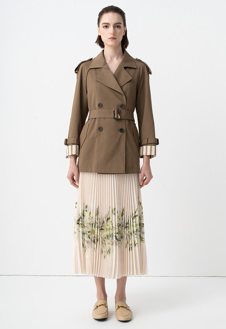 Choice Double Breasted Belted Trench Coat Khaki