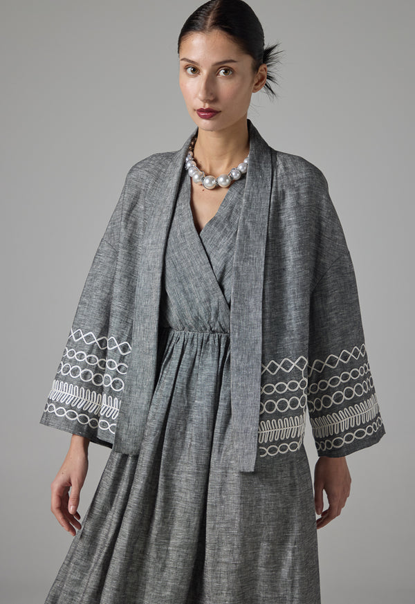 Choice Contrast Stitched Cropped Jacket - Ramadan Style Grey