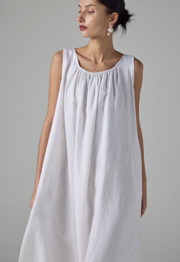 Choice Solid Sleeveless Flared Linen Dress - Ramadan Style Off White