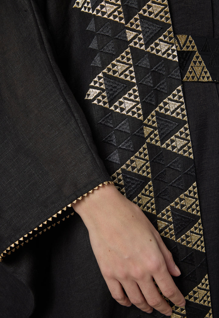 Choice Solid Maxi Abaya With Embroidered Geometric - Ramadan Style Black