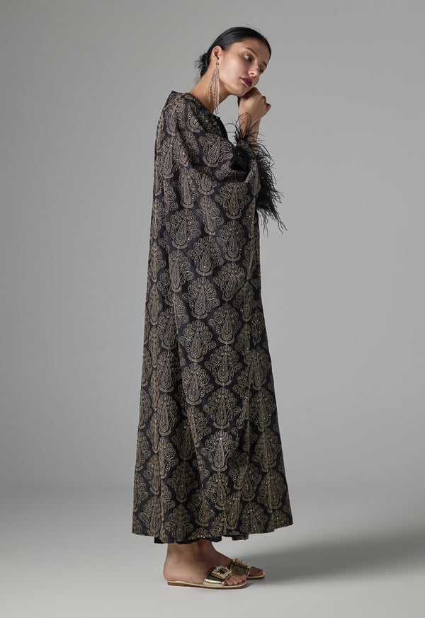 Choice Embroidered Sequins Fringe Maxi Abaya - Ramadan Style Black