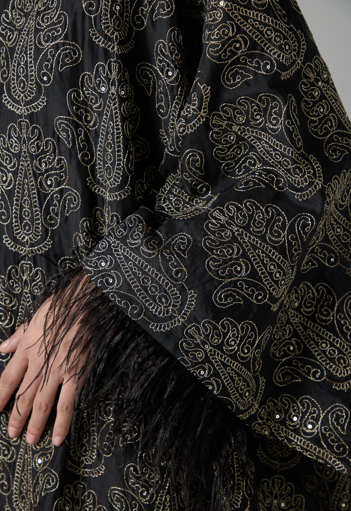 Choice Embroidered Sequins Fringe Maxi Abaya - Ramadan Style Black