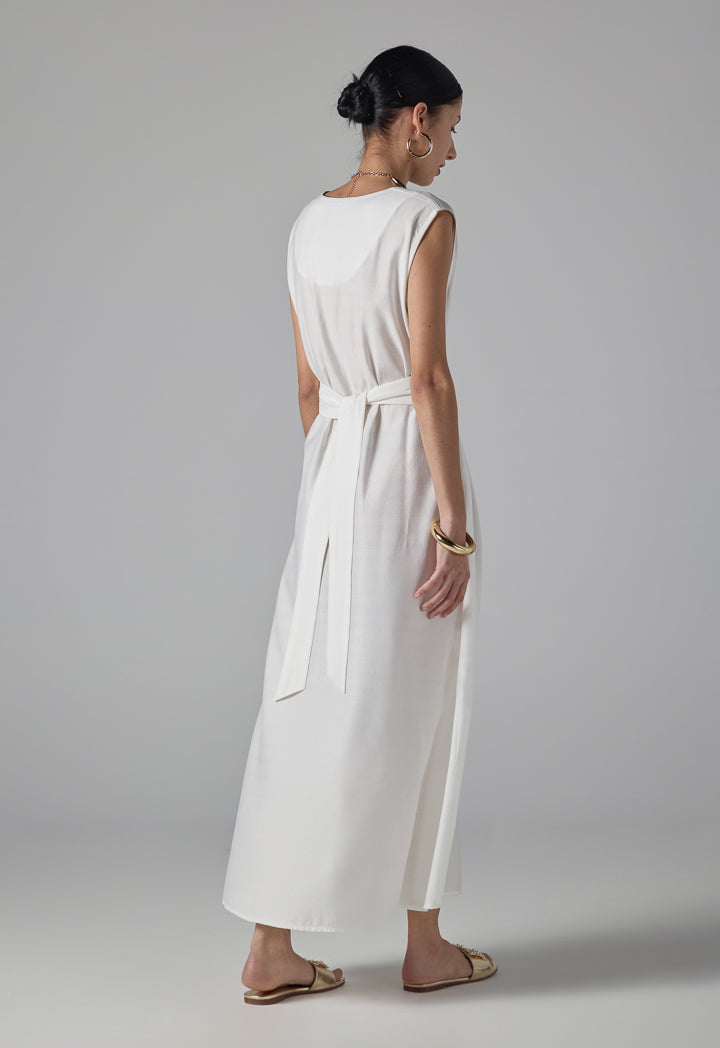 Choice Solid Sleeveless Oversize Dress - Ramadan Style Off White