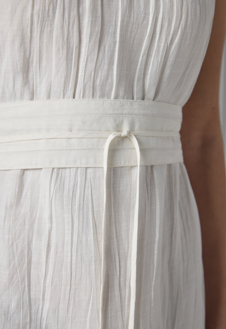 Choice Sleeveless Pleated Basic Belted Dress - Ramadan Style Beige