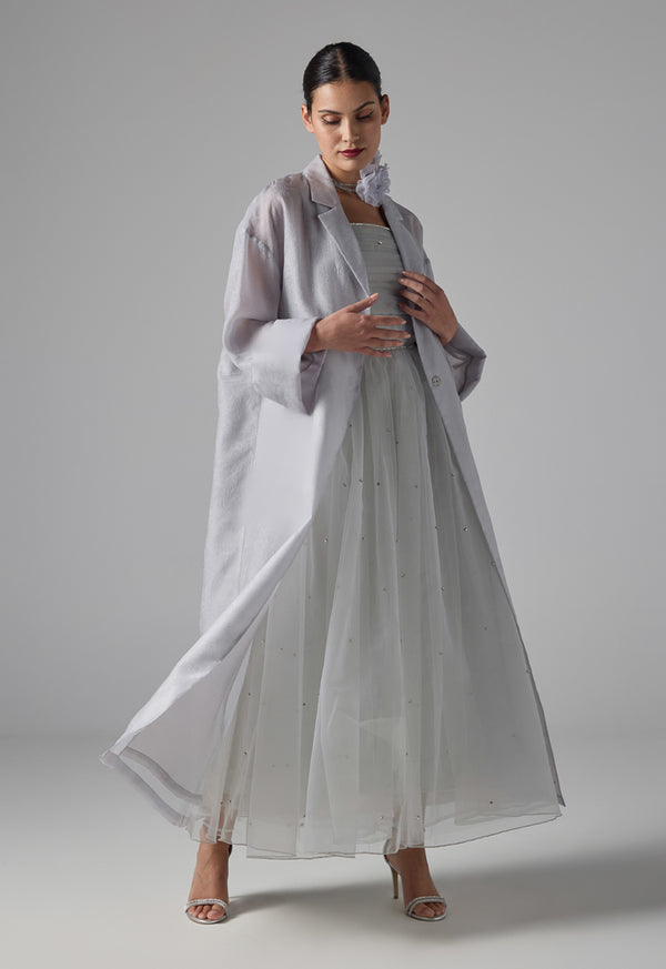Choice Solid Textured Oversized Abaya Grey