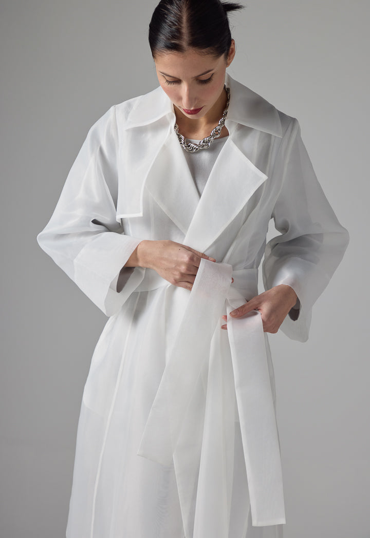 Choice Single Tone Sparkly Belted Coat Off White