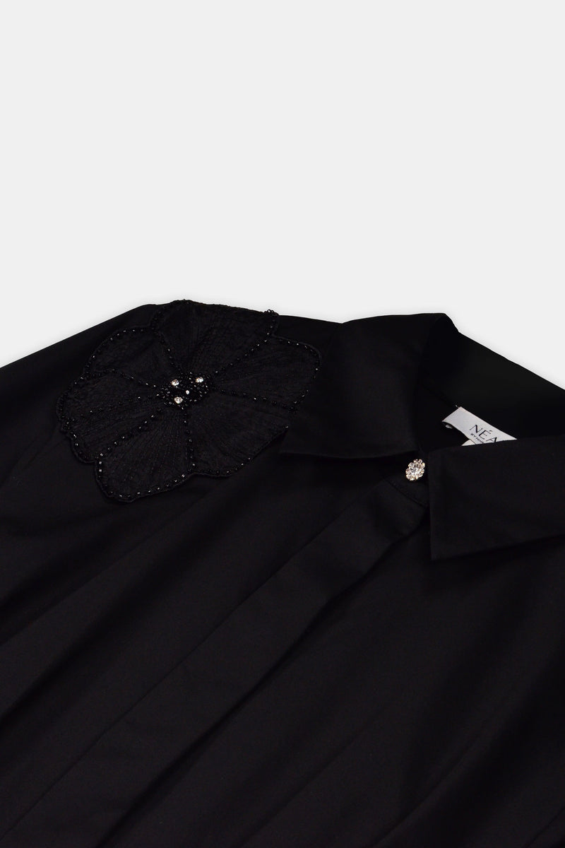 Nean Embellishment Belted Shirt Dress Black