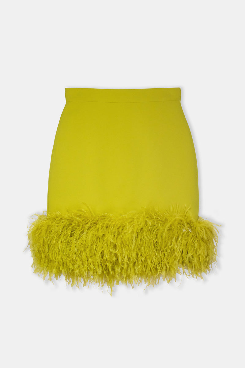 Nean Feather-Trim Mini Skirt Green