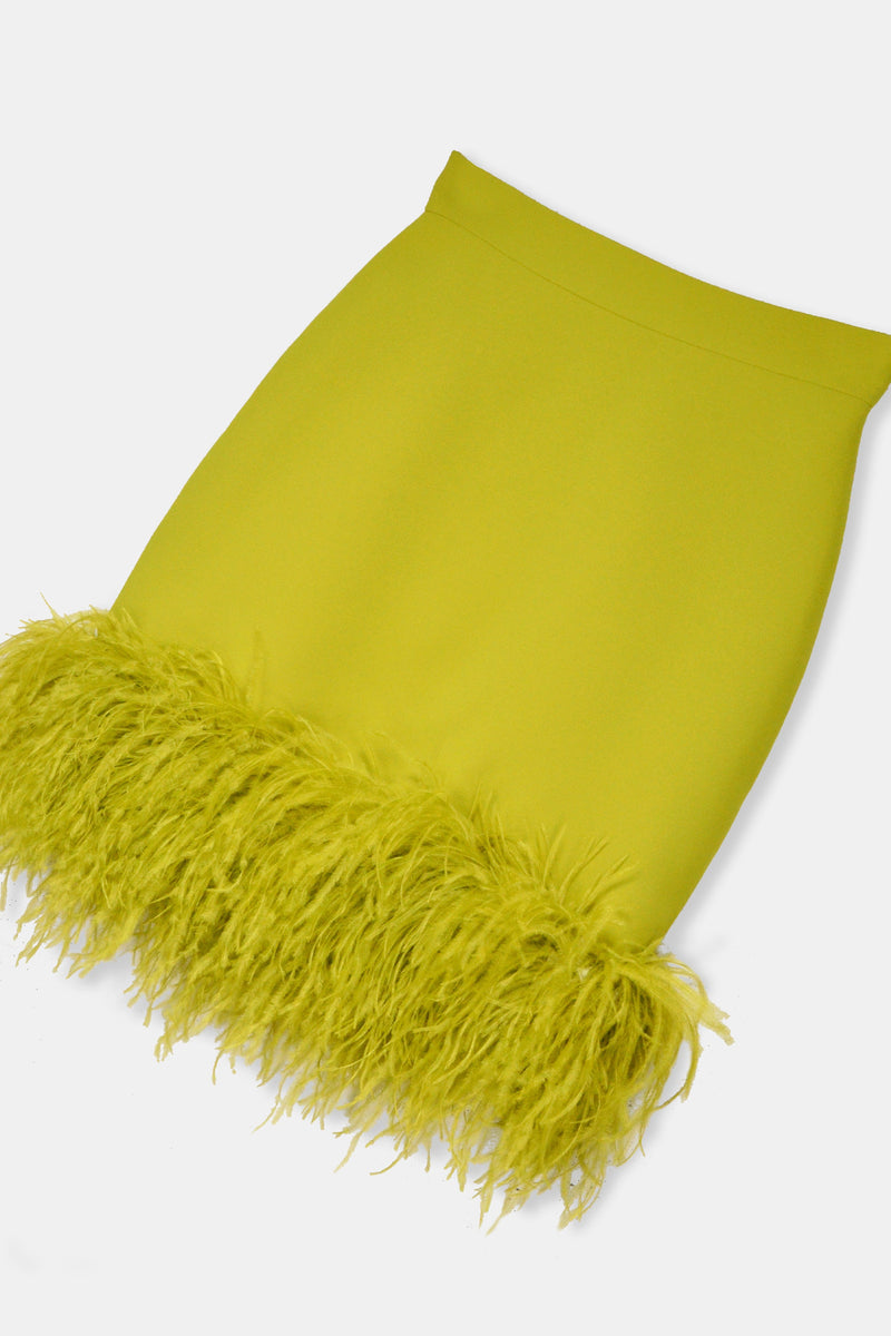 Nean Feather-Trim Mini Skirt Green
