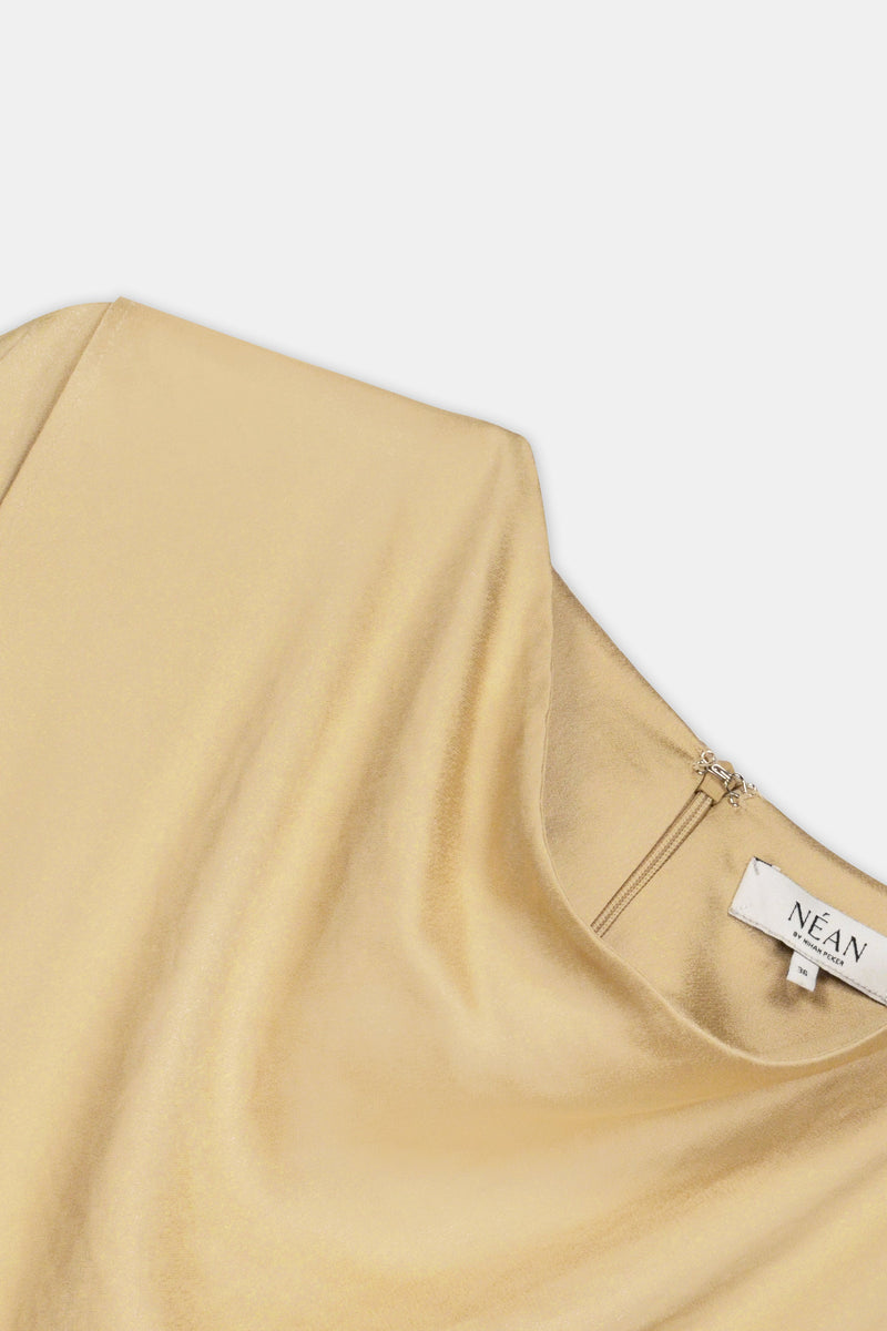 Nean Draped Satin Gold Blouse Sand