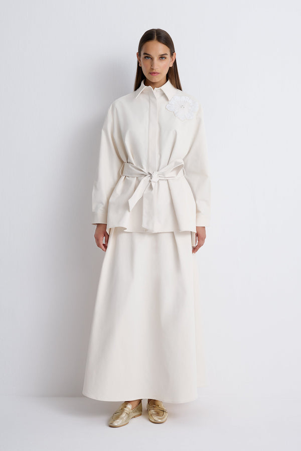 Nean High-Waist A-Line Maxi Skirt
 Ecru