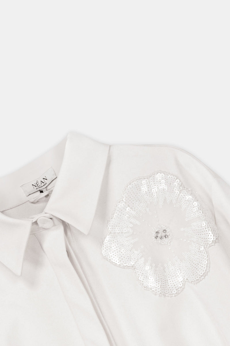 Nean Embellished Flower Detailed Jacket Shirt
 Ecru