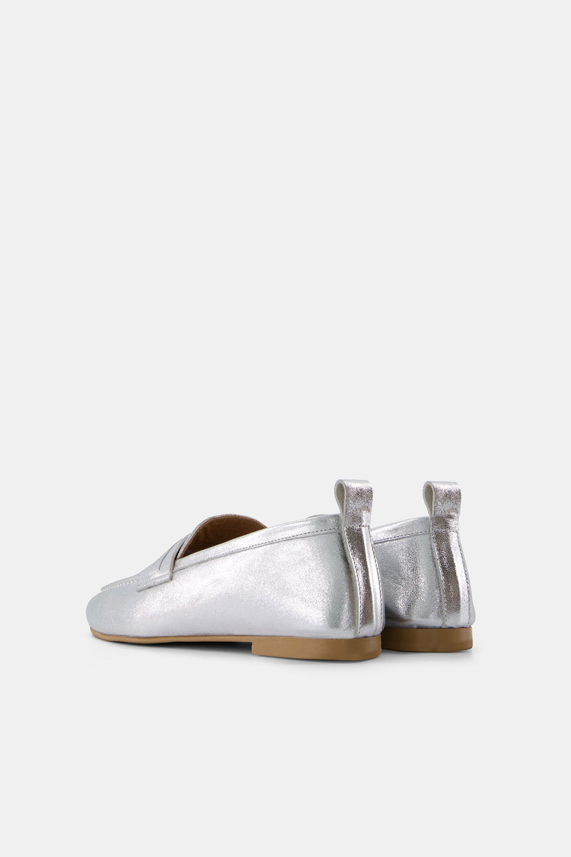 Nean Leather Metallic Embellished Charms Loafers Silver
