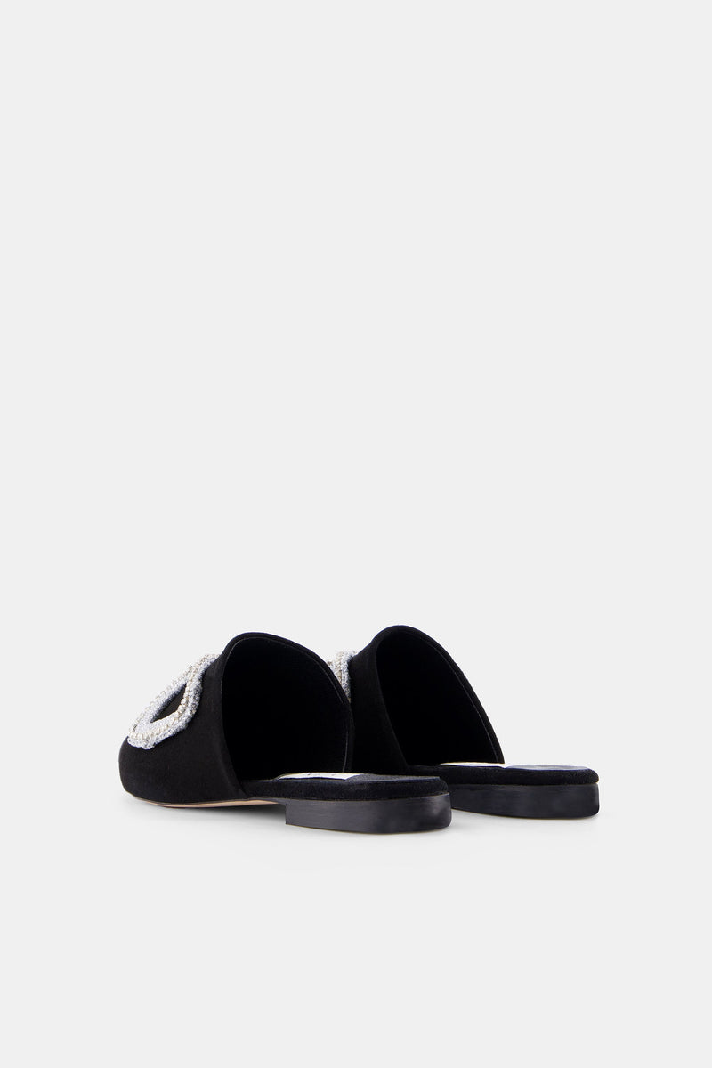 Nean Bow Detail Crystal Embellished Flat Mules  Black