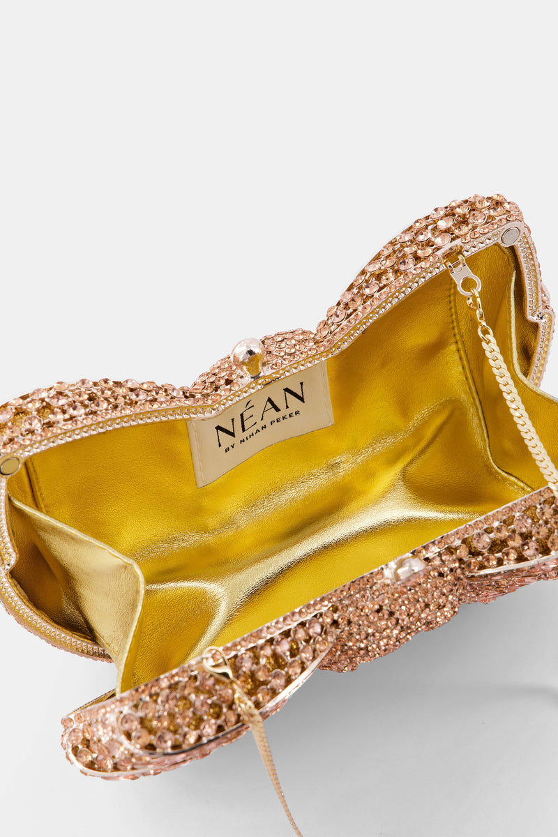 Nean Bow Clutch Bags Crystal Embellished Rose Gold