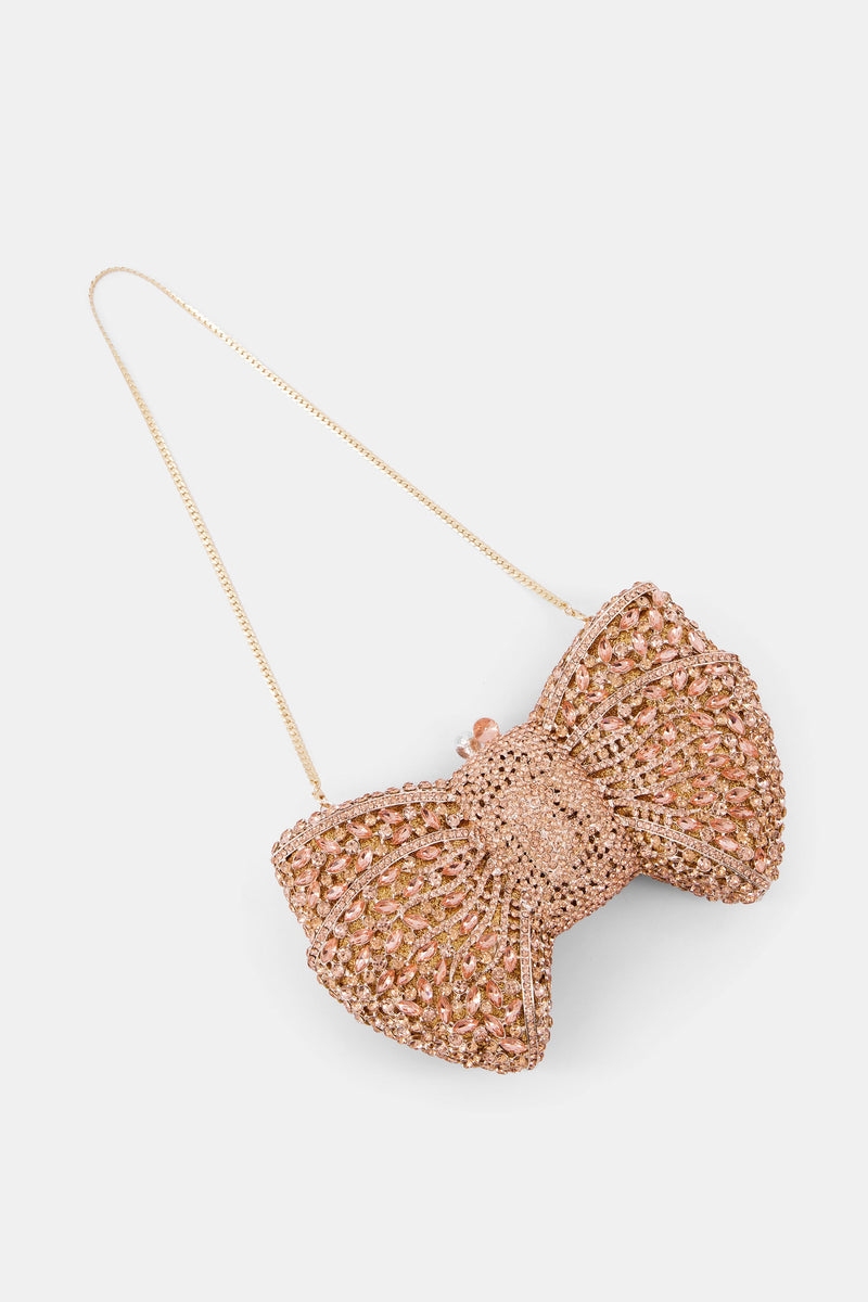 Nean Bow Clutch Bags Crystal Embellished Rose Gold