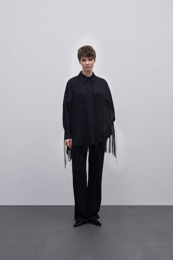 Kk Design Fringe Detailed Shirt Black