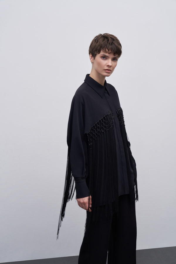 Kk Design Fringe Detailed Shirt Black