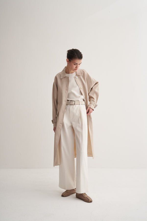 Kk Design 100% Linen Loose Fit Trench Coat Natural