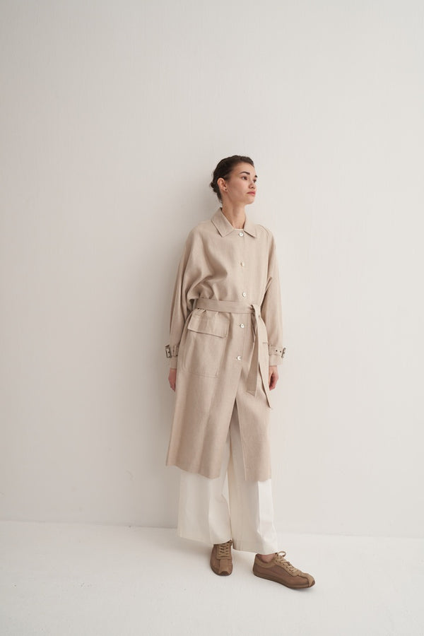 Kk Design 100% Linen Loose Fit Trench Coat Natural