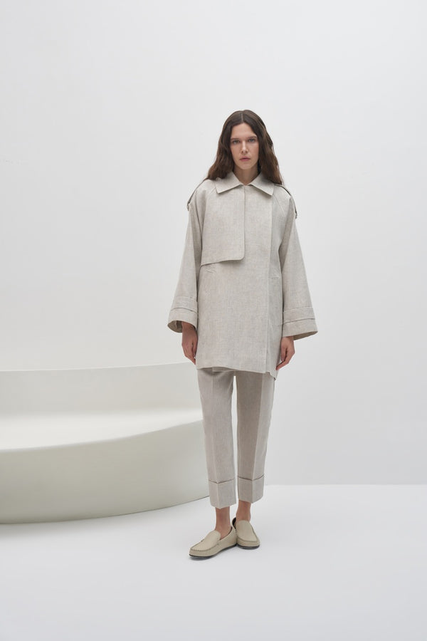 Kk Design 100% Linen Oversize Trench Coat Natural