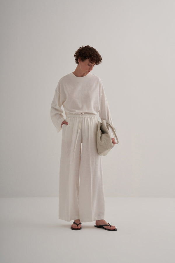 Kk Design Linen Palazzo Trousers Ecru