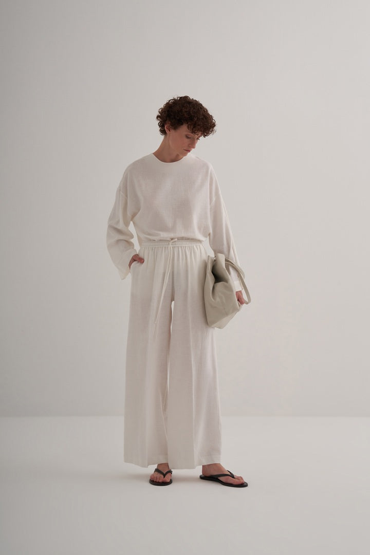 Kk Design Linen Palazzo Trousers Ecru