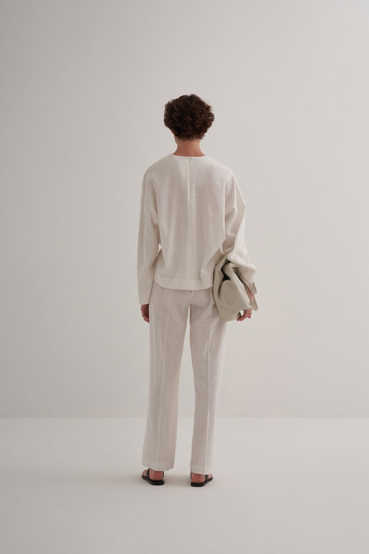 Kk Design Linen Palazzo Trousers Ecru