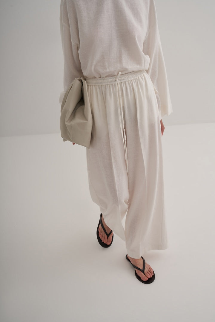 Kk Design Linen Palazzo Trousers Ecru