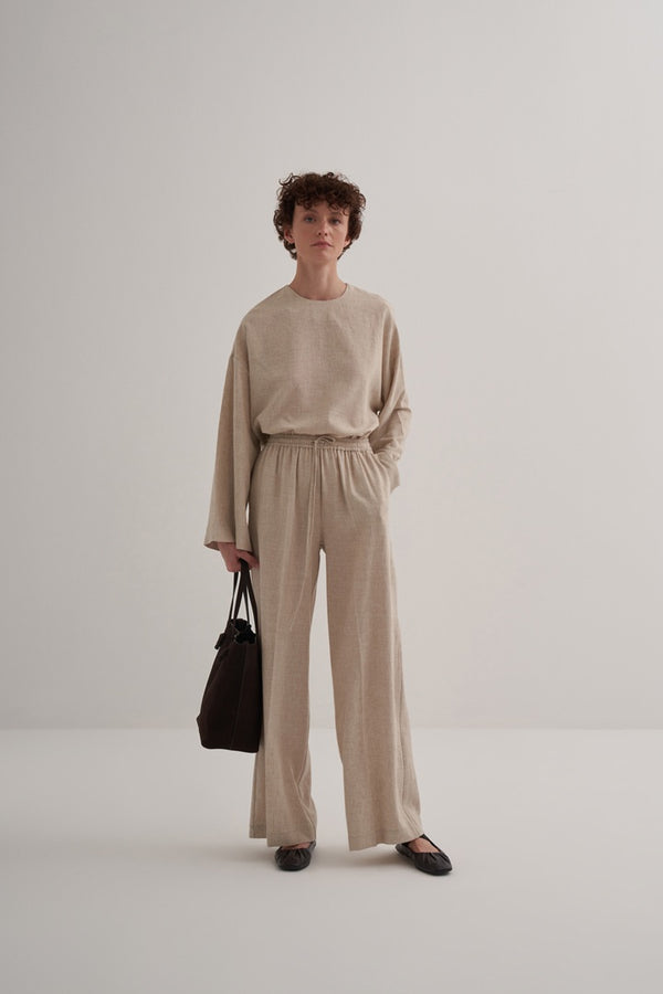 Kk Design Linen Palazzo Trousers Natural
