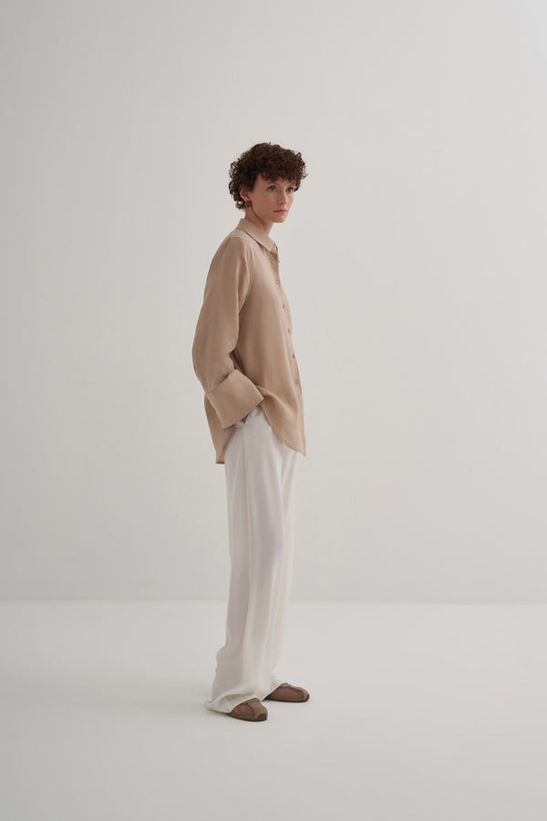 Kk Design 100% Linen Wide Cuffed Shirt Beige