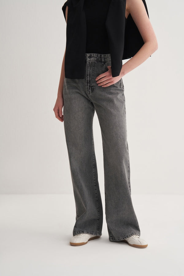 Kk Design High Waist Wide Leg Jeans Grey