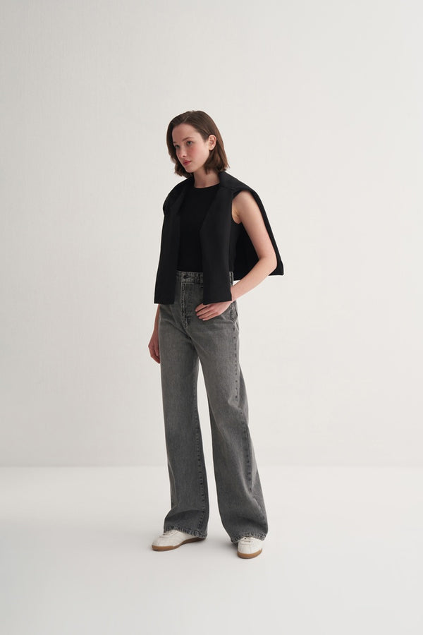 Kk Design High Waist Wide Leg Jeans Grey