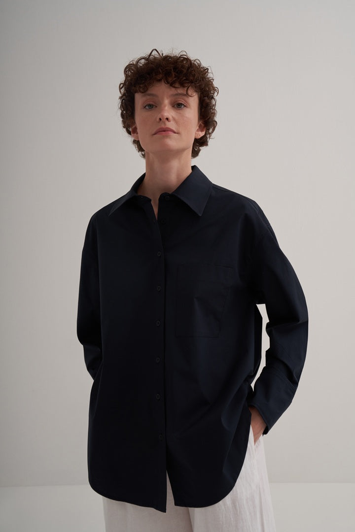Kk Design Basic Cotton Shirt Navy Blue