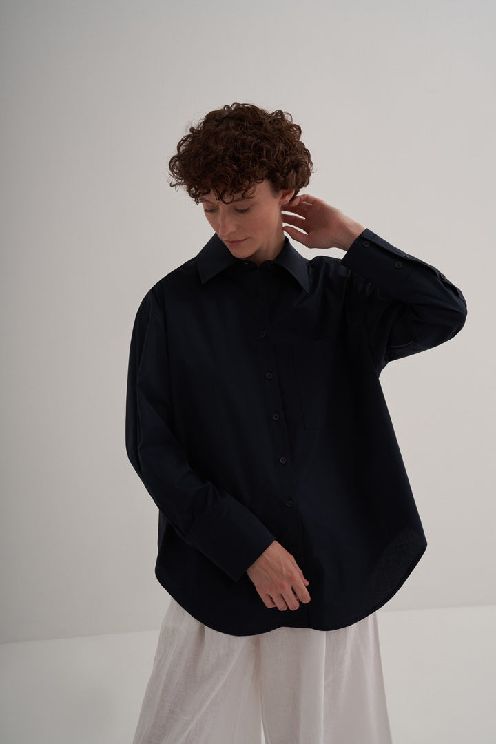 Kk Design Basic Cotton Shirt Navy Blue