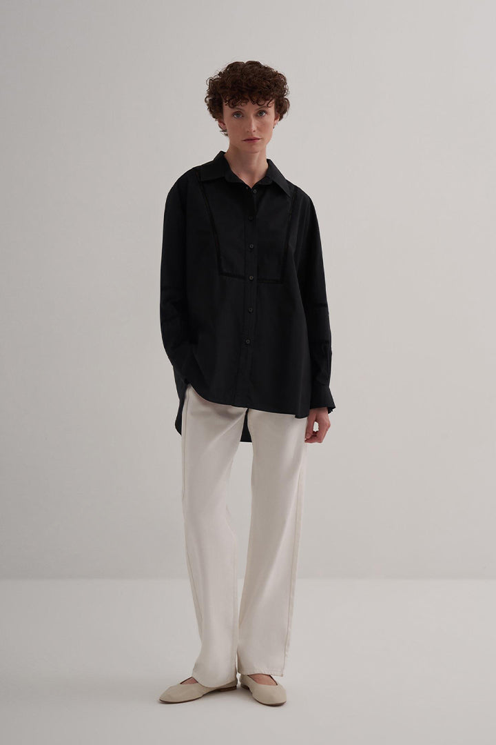 Kk Design Scallop Detailed Cotton Shirt Black