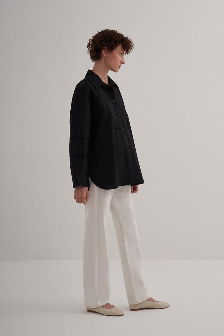 Kk Design Scallop Detailed Cotton Shirt Black