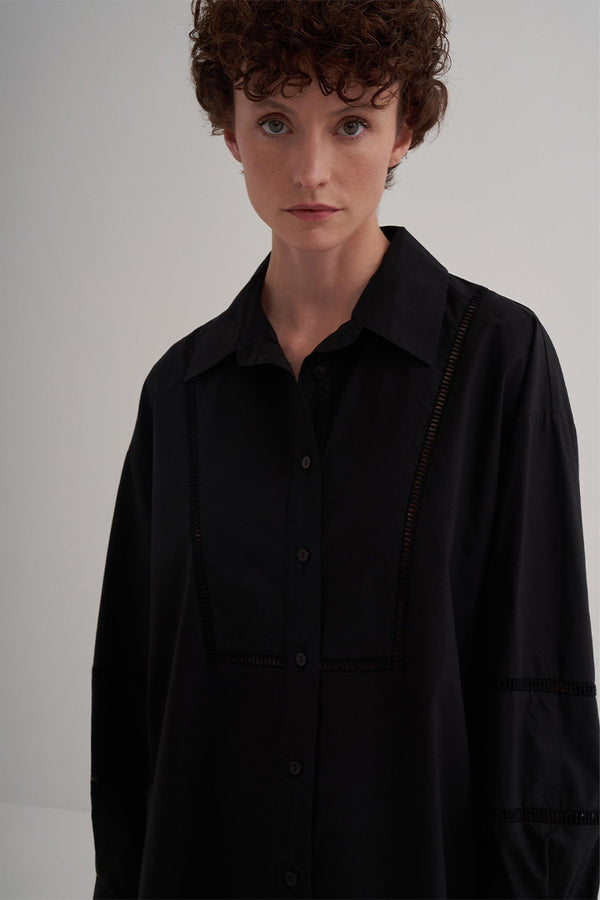 Kk Design Scallop Detailed Cotton Shirt Black