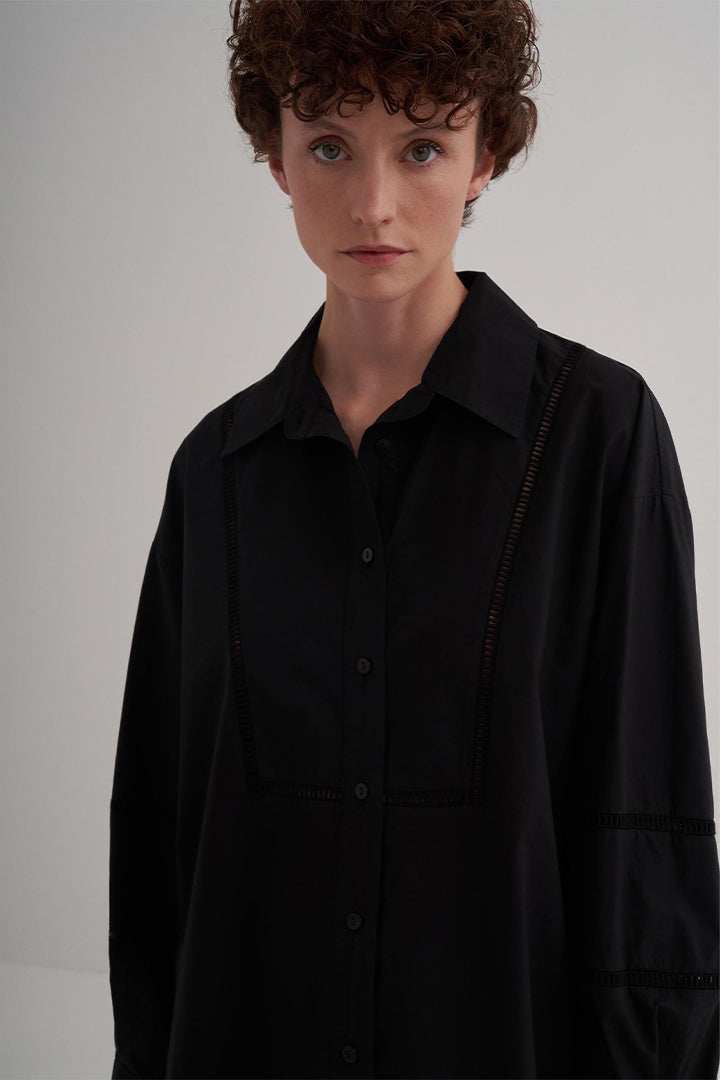 Kk Design Scallop Detailed Cotton Shirt Black