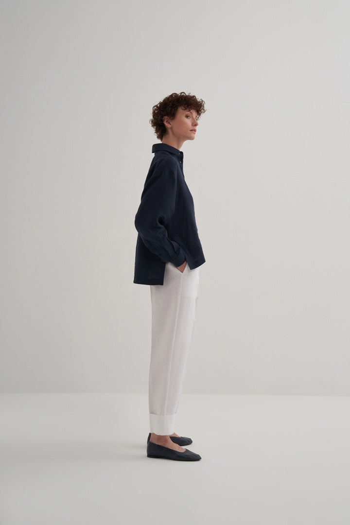 Kk Design 100% Linen Double Leg Trousers Ecru