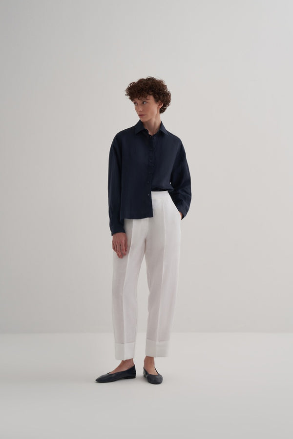 Kk Design 100% Linen Double Leg Trousers Ecru