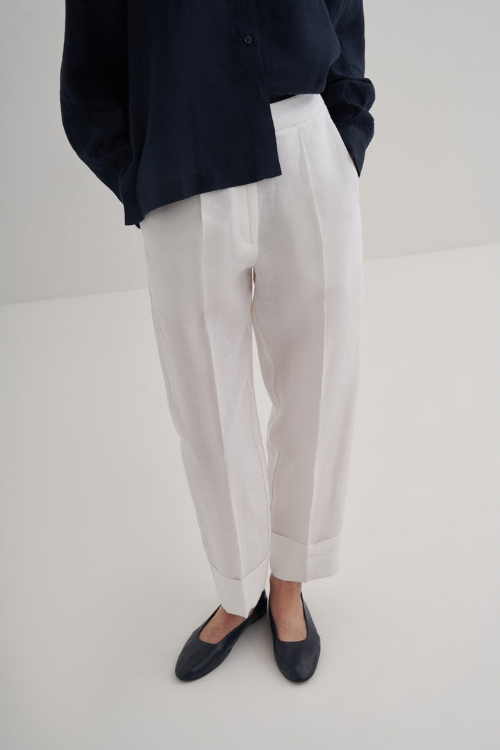 Kk Design 100% Linen Double Leg Trousers Ecru