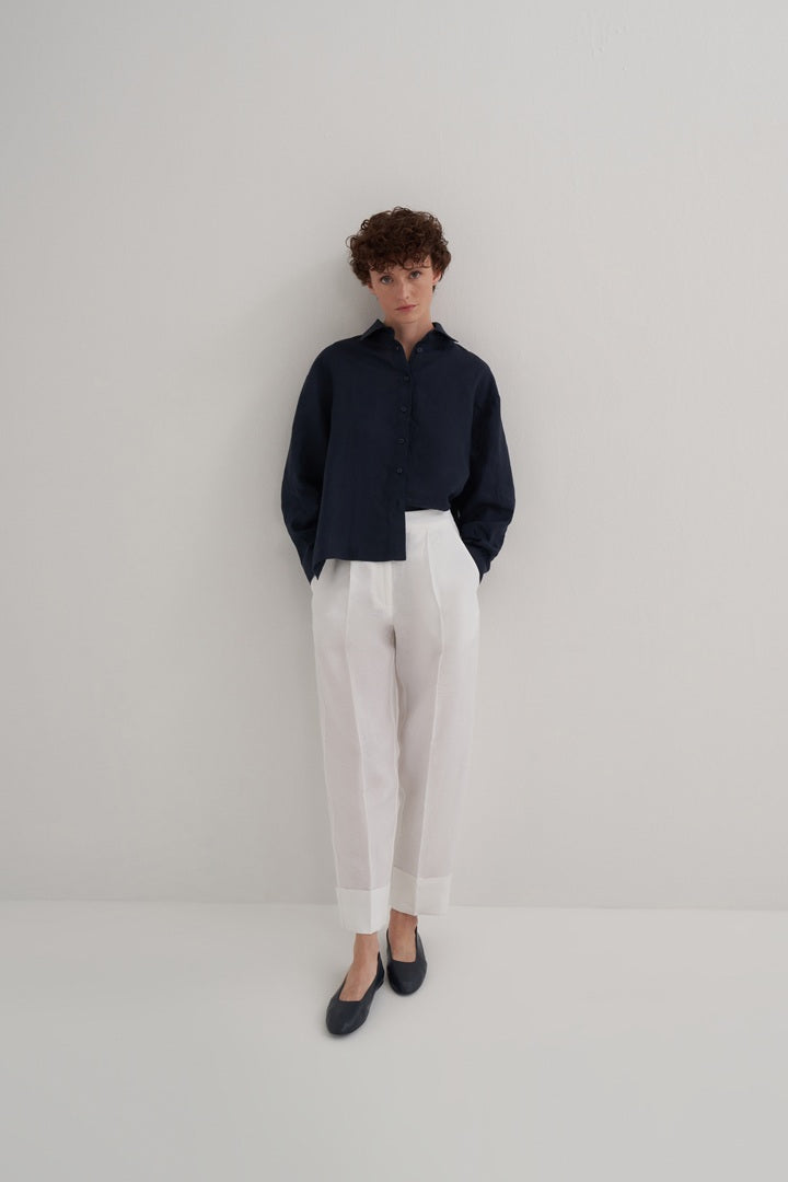 Kk Design 100% Linen Double Leg Trousers Ecru