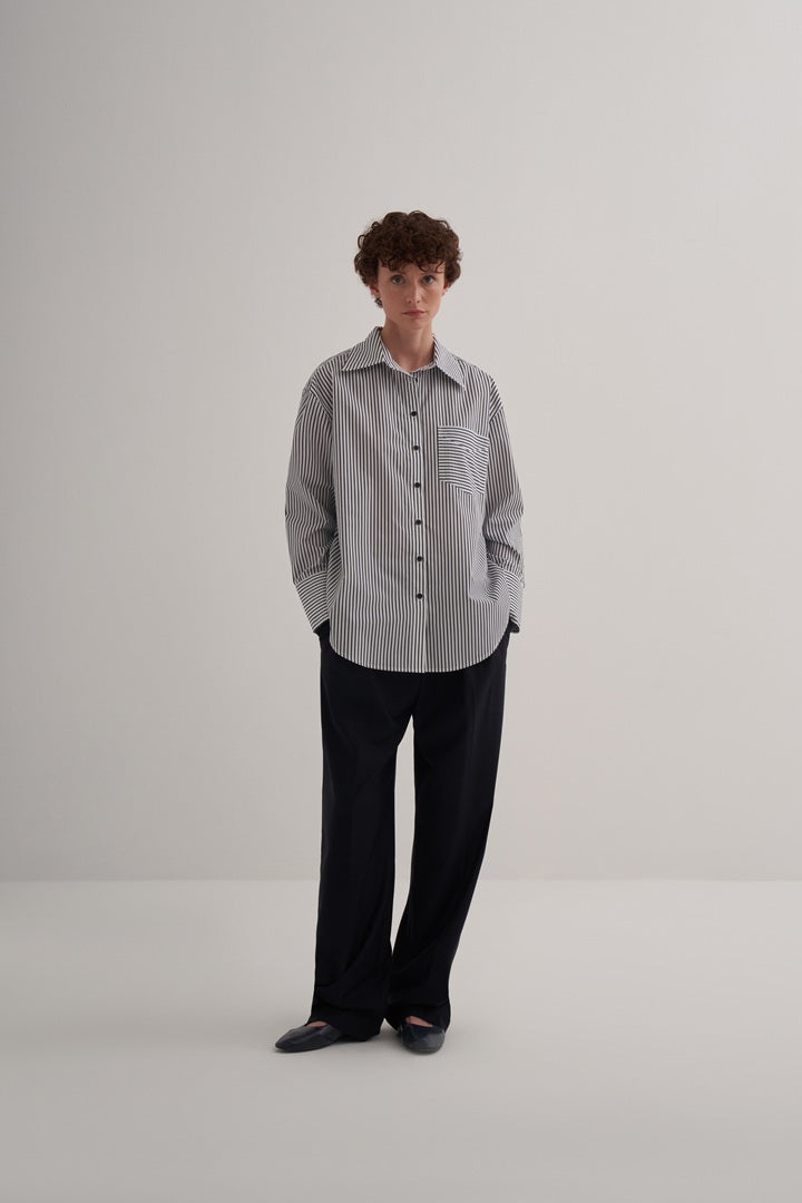 Kk Design Striped Cotton Shirt Navy Blue