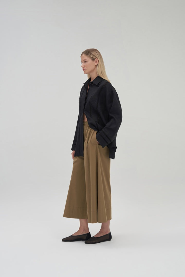 Kk Design 100% Linen Shirt With Scalloped Detail Black