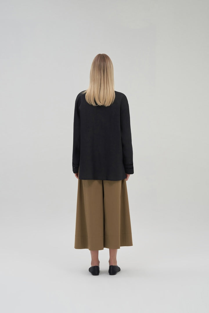Kk Design 100% Linen Shirt With Scalloped Detail Black
