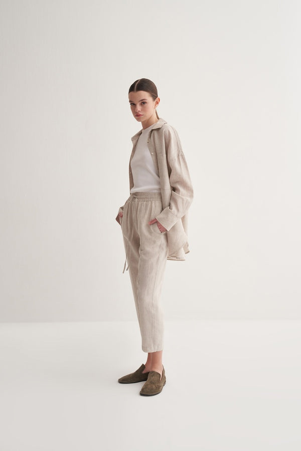 Kk Design 100% Linen Carrot Trousers Natural