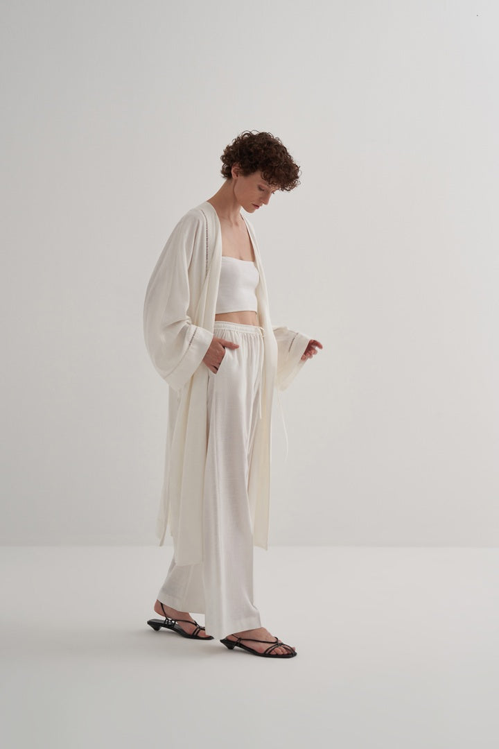 Kk Design Linen Scallop Detailed Kimono Ecru