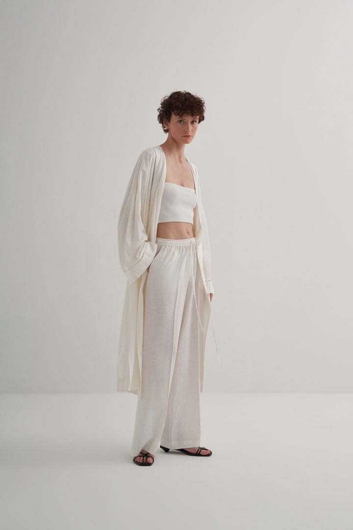 Kk Design Linen Scallop Detailed Kimono Ecru